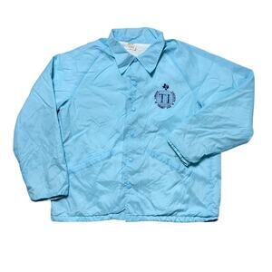 Texas Instruments TI 80s Vintage USA made Blue Snap Button Windbreaker Jacket XL